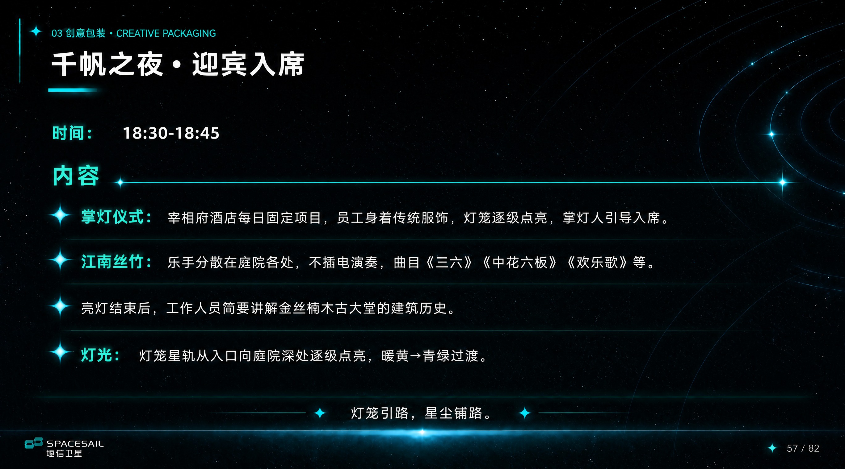 延续参考图（星河流程日程页）的科技星空PPT排版风格，对迎宾入… - 图片创意预览