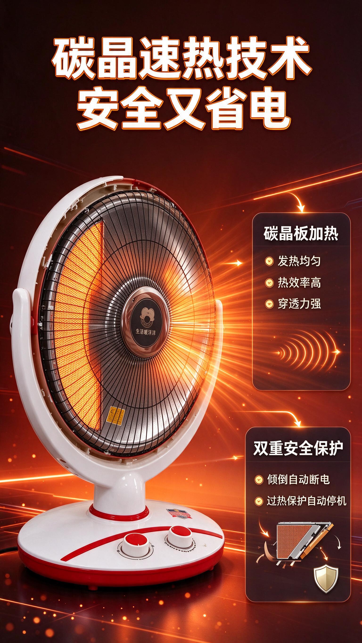 [商品] 使用【图1】红白配色台式小太阳取暖器；保留圆形碳晶加… - 图片创意预览