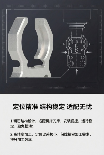 2:3竖版，电商详情图，工业科技风，杂志级创意排版，严格还原上传的产品图，保持产品的真实金属材质质感，产品外观不做修改。画面采用上下分区+可视化图形结合，上半部分左侧放置刀夹定位细节特写（侧拍，突出定预览效果