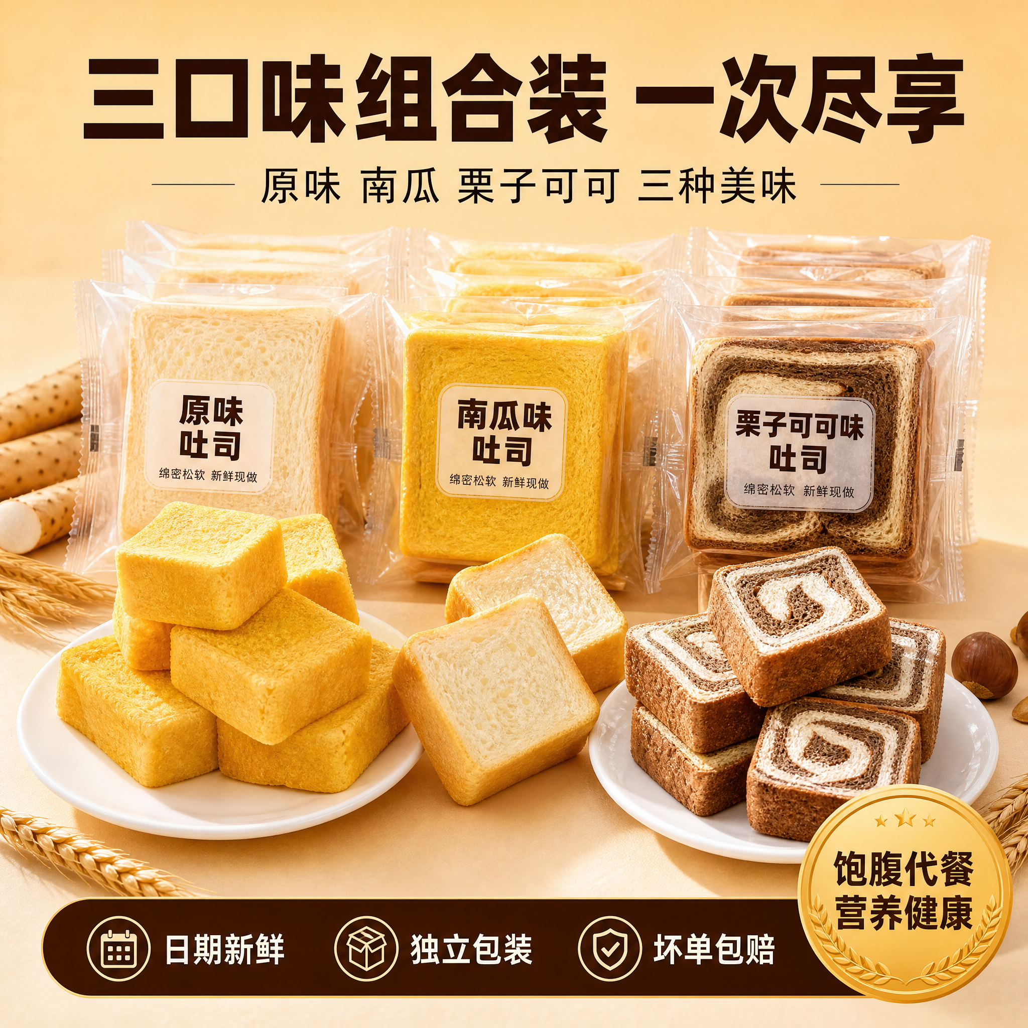 [主图-7] 三口味吐司组合装全家福，突出三口味一次尽享的卖点… - 图片创意预览