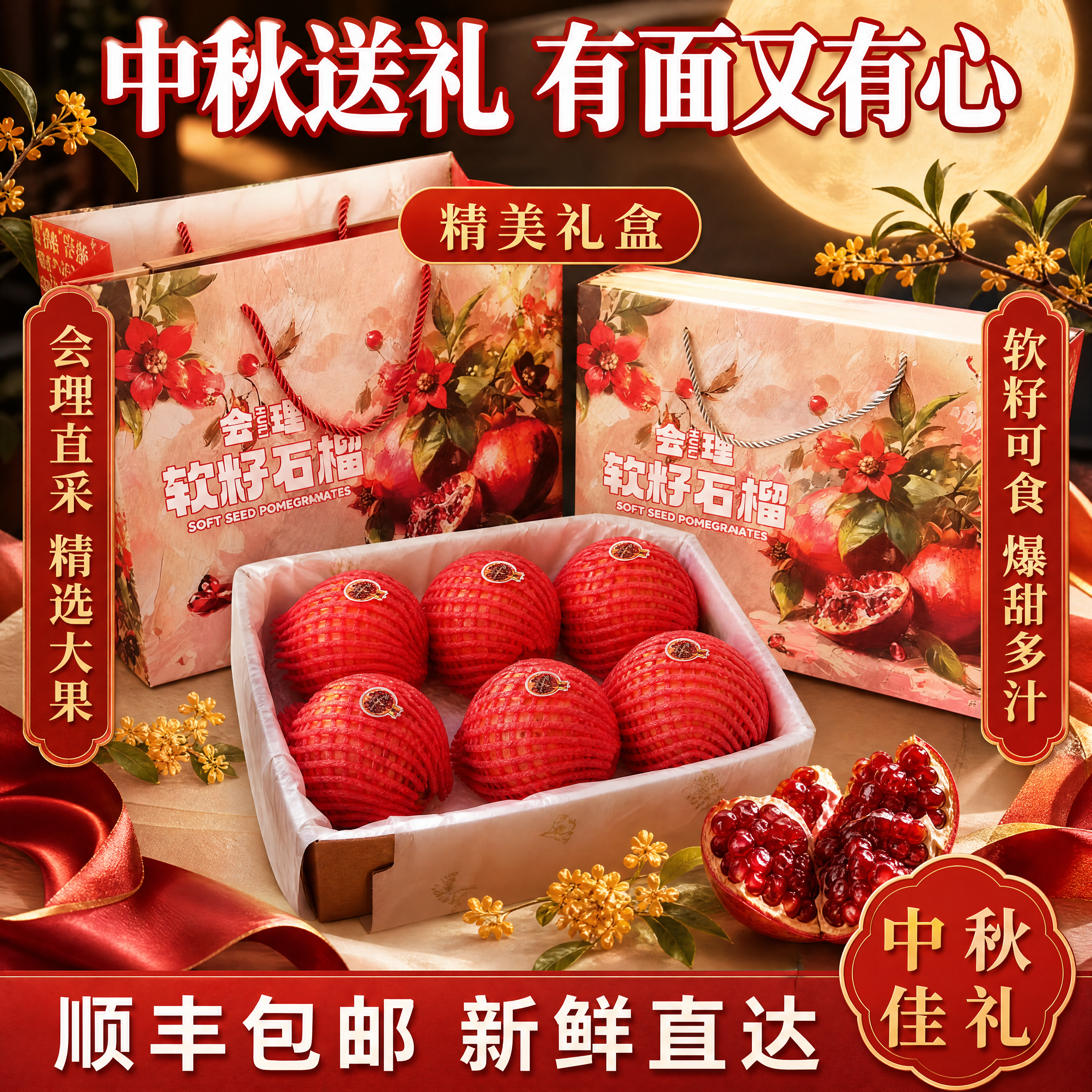 [主图4] 会理突尼斯软籽石榴礼盒开箱展示图 中秋送礼 抖音爆… - 图片创意预览