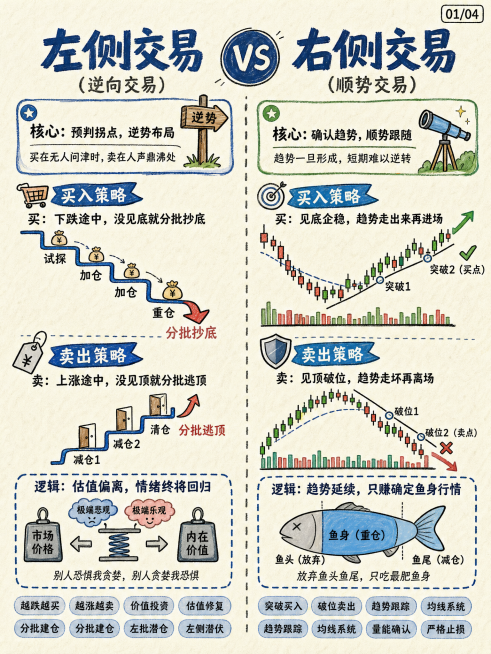 重新设计一张手绘竖形卡通信息图，保留原图所有文案内容，对比左侧交易和右侧交易，调整整体排版和配图样式，与上一次生成的版本做出明显差异化，易于理解且视觉吸引力强，手绘涂鸦艺术风格，可爱的卡通插图，粗黑轮预览效果