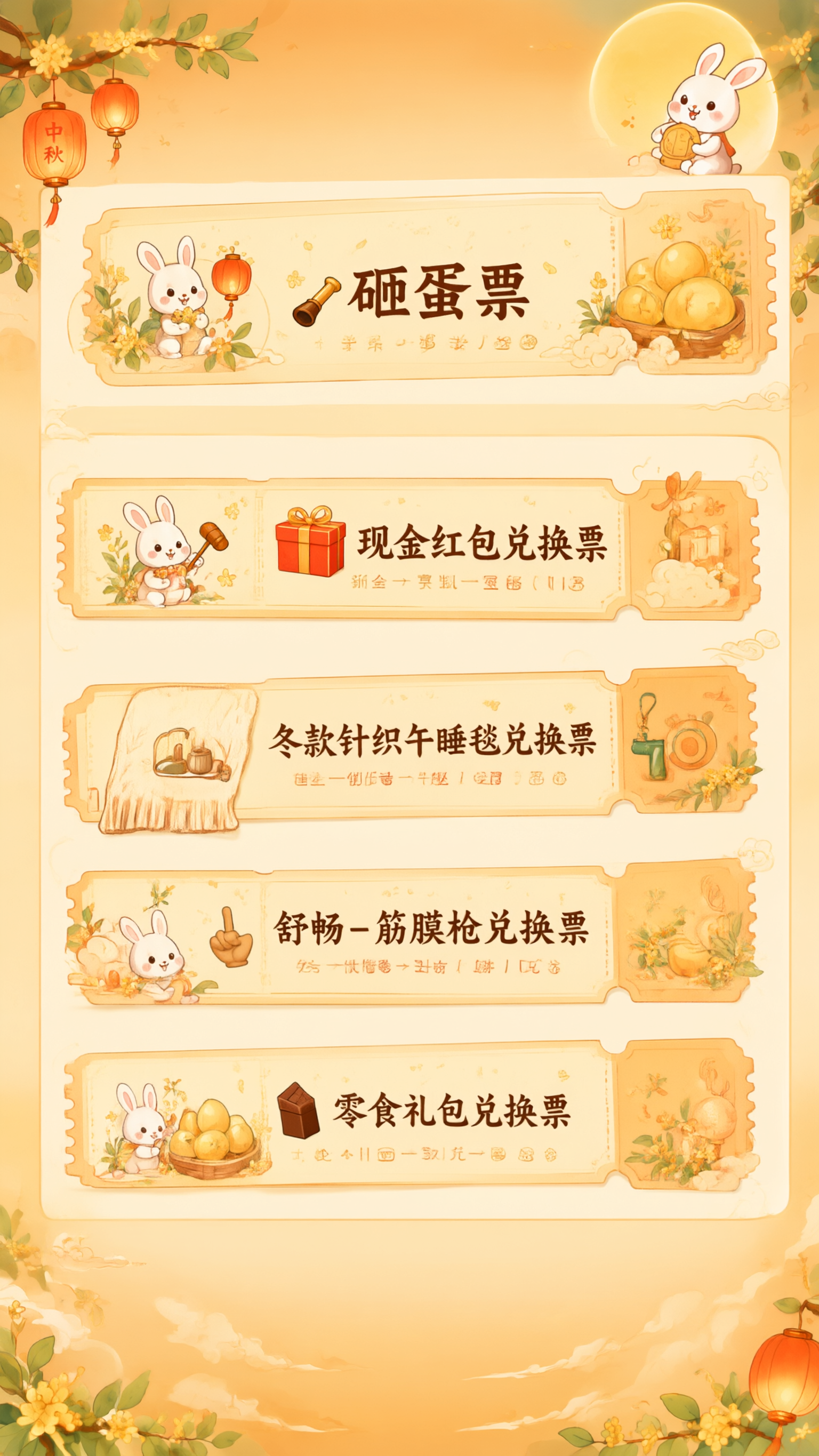 基于这张图，只保留5张兑换票的卡片区域内容和设计，删除顶部所有… - 图片创意预览