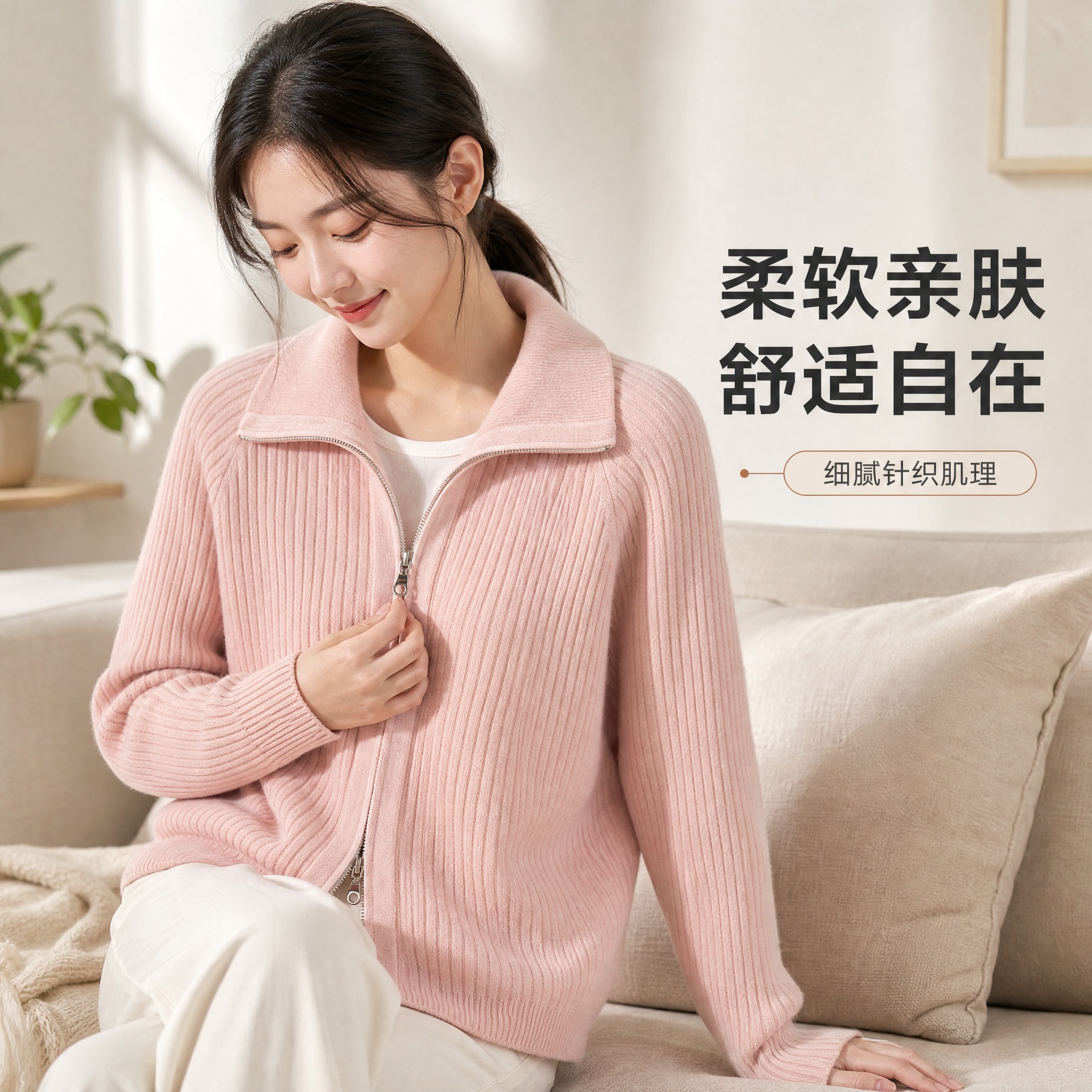 [主图-6] 唯一任务：用生活化居家场景与手部触感，表达针织面… - 图片创意预览