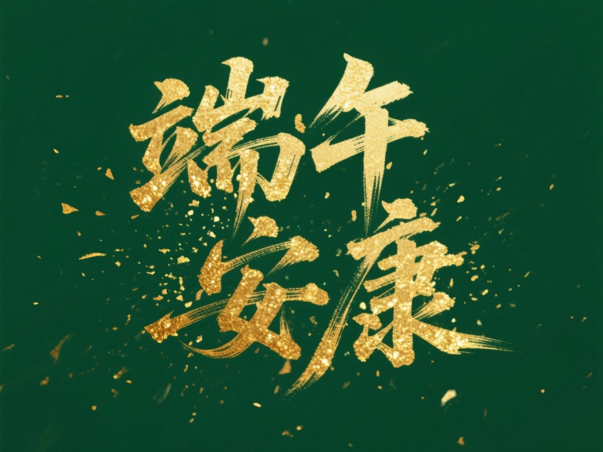 文案“端午安康”，金色字体，深绿色背景，洒金。绿金配色预览效果
