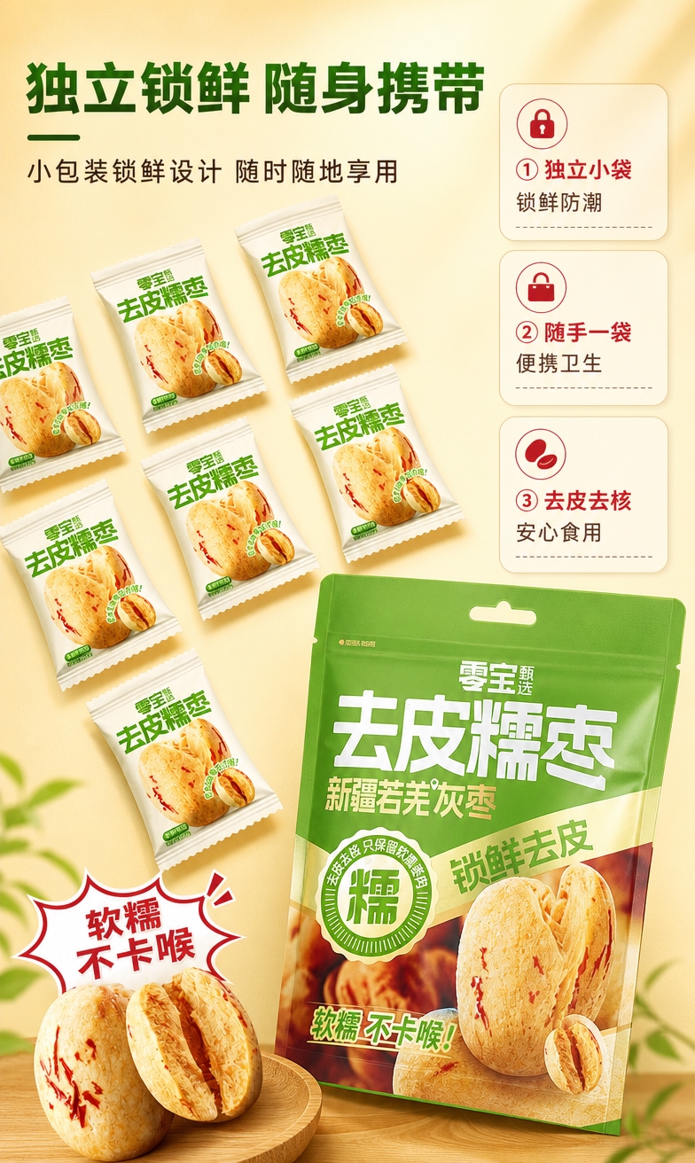 [商品] 使用【图6】去皮糯枣独立小包装+大袋组合展示图；保留… - 图片创意预览