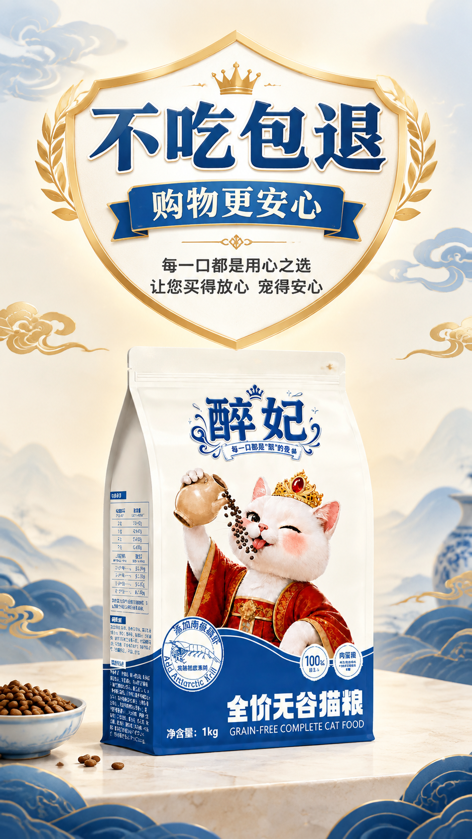 [商品] 使用【图1】醉妃猫粮包装袋居中偏下展示；保留包装所有… - 图片创意预览
