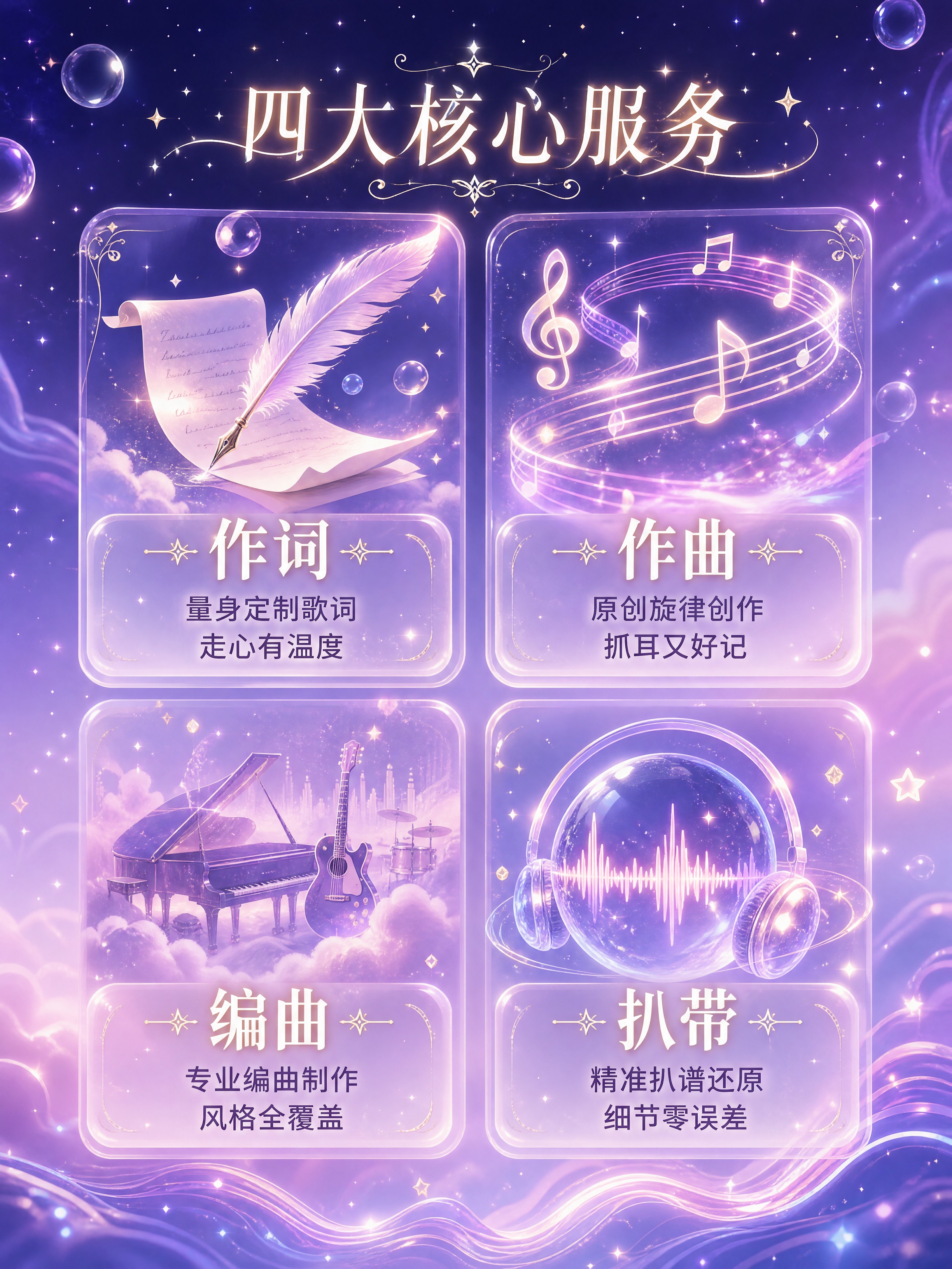 [商品] 音乐制作服务详情页第2张-四大服务深度拆解；服务内容… - 图片创意预览