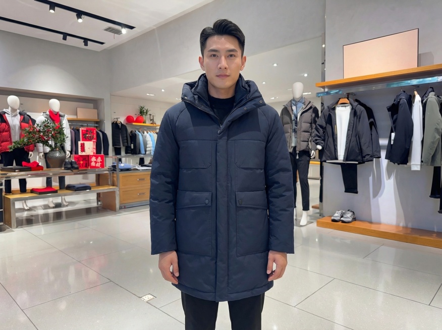 将这件衣服熨烫平整，穿在真实亚洲人物模特身上，调整光线，白平衡预览效果
