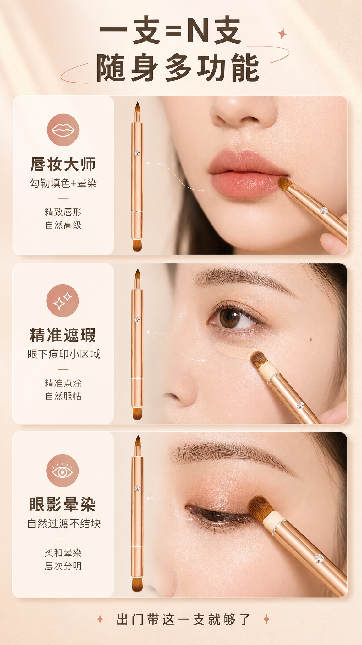 [商品] 使用【图2】玫瑰金款双头伸缩唇刷；保留双头结构、金属… - 图片创意预览