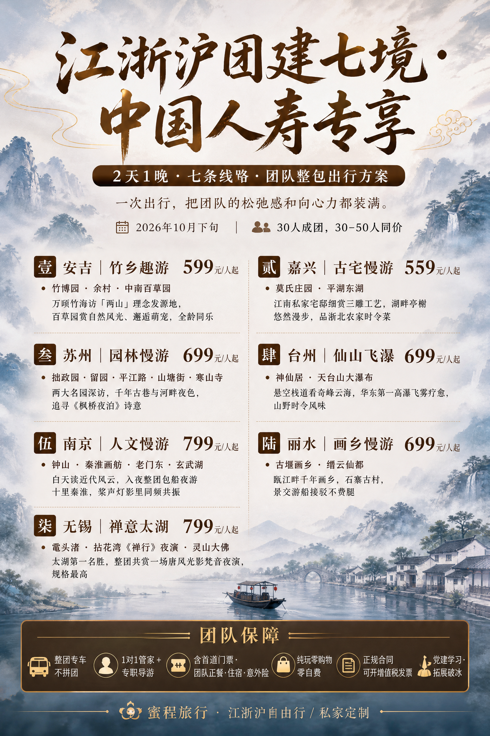 基于参考图的中国风山水旅游海报风格，制作一张A4竖版的江浙沪团… - 图片创意预览