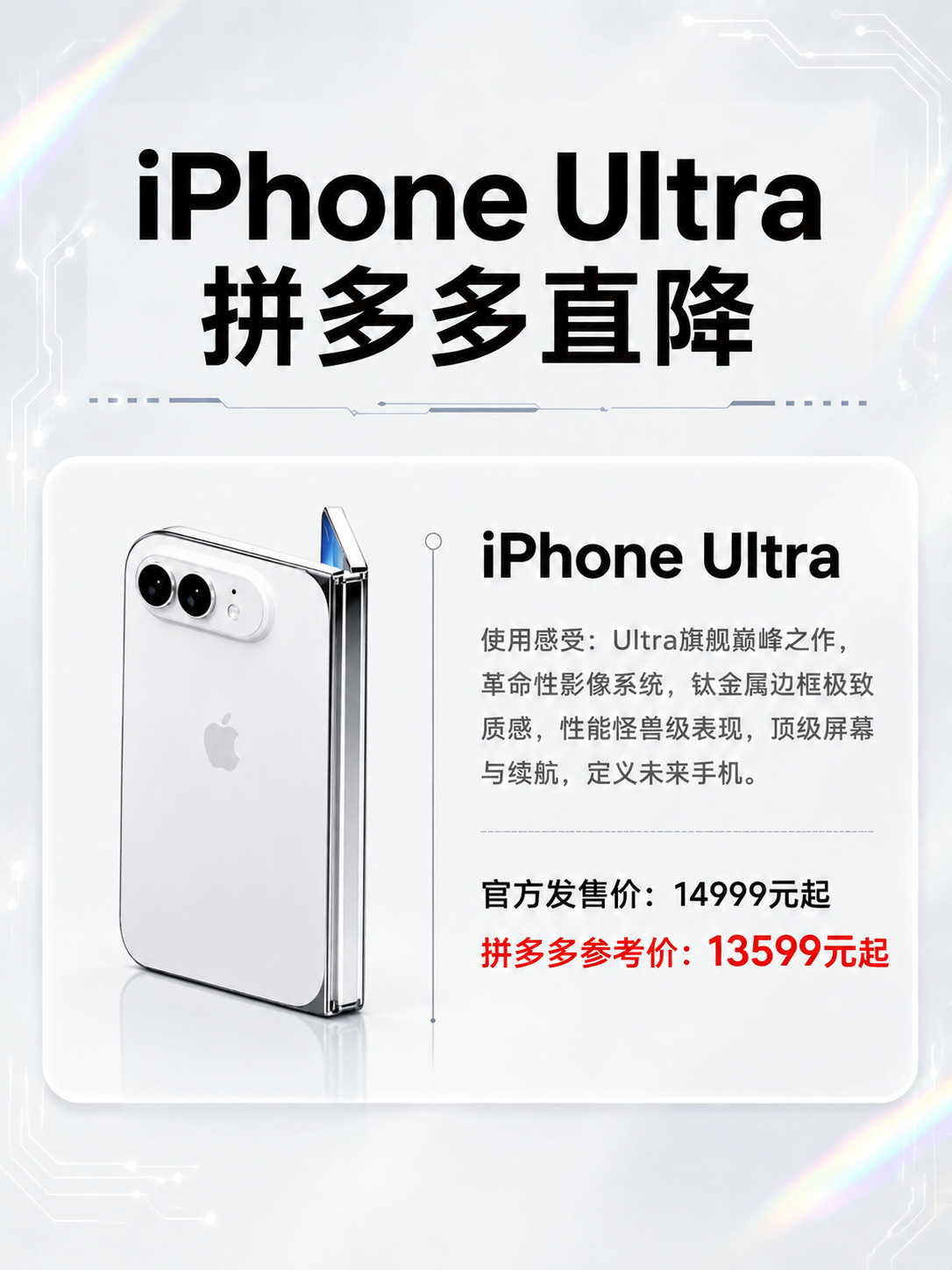 将第一张海报左侧卡片中的浅蓝色iPhone Ultra手机替换… - 图片创意预览