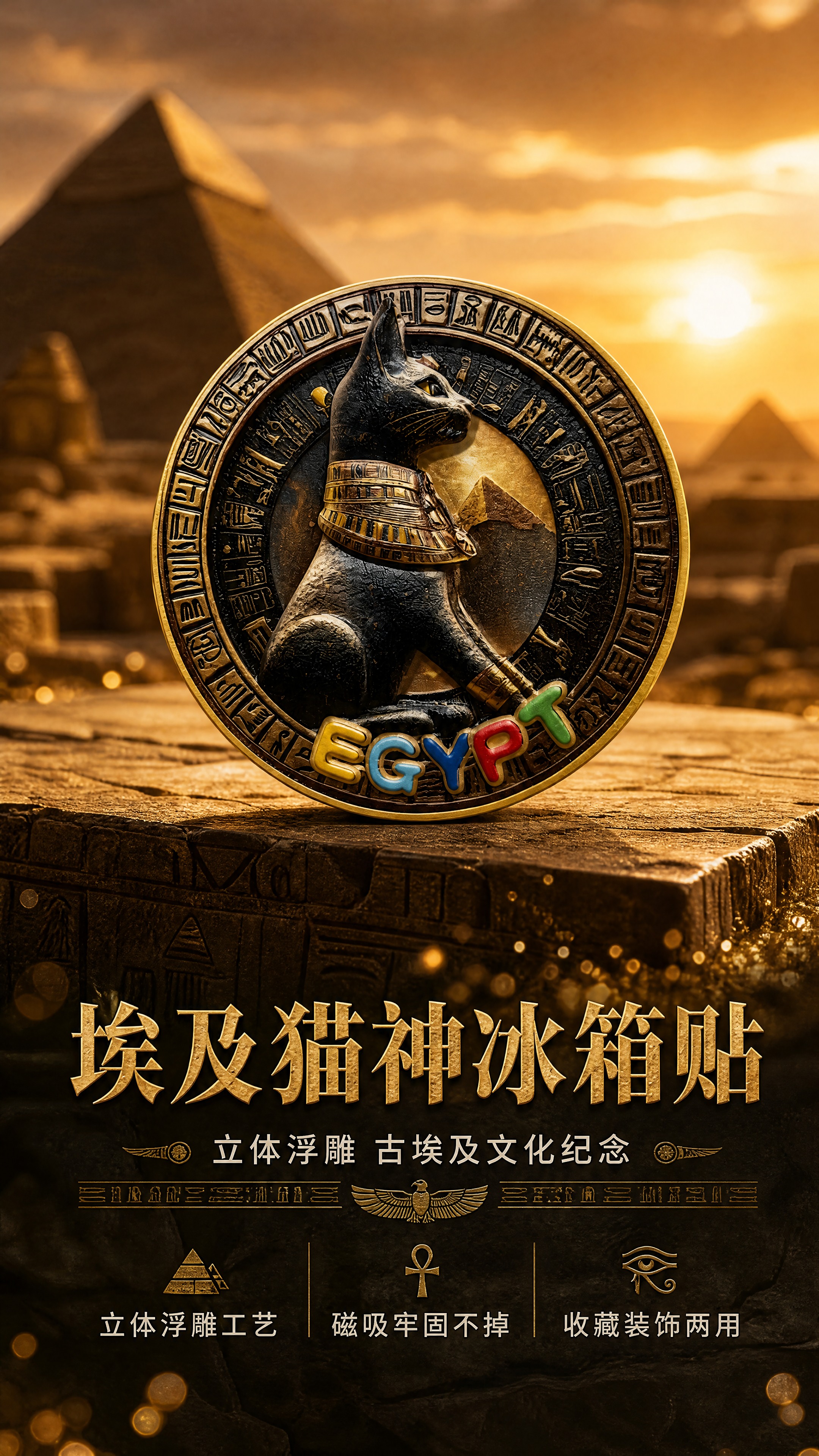 [商品] 使用【图1】古埃及猫神贝斯特立体浮雕圆形冰箱贴；保留… - 图片创意预览