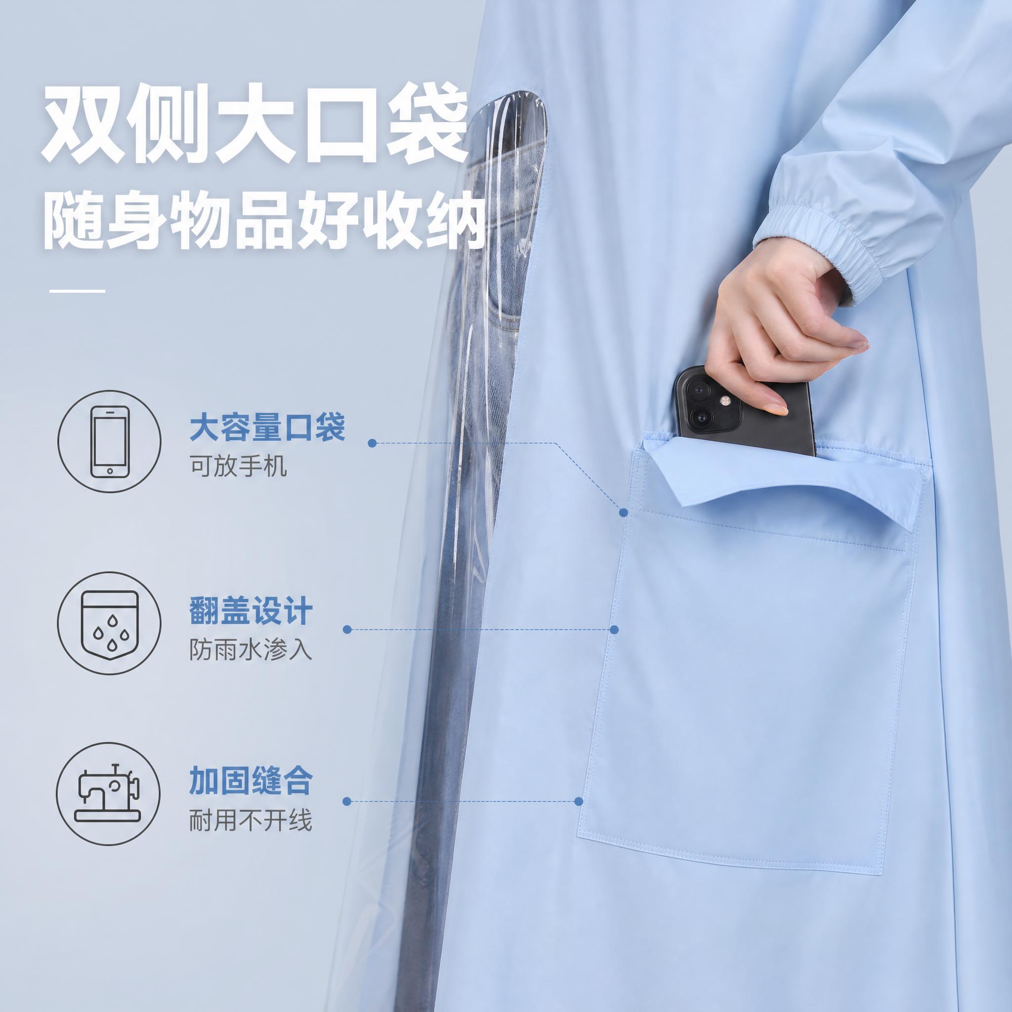 [主图-12] 电动车雨衣（带透明视窗加大遮脚款）口袋细节展示… - 图片创意预览