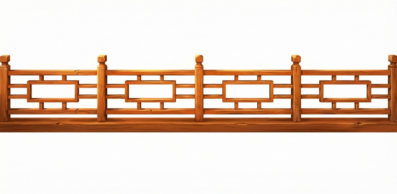 将这个栏杆添加细节，变得立体，变成2d原画风格预览效果