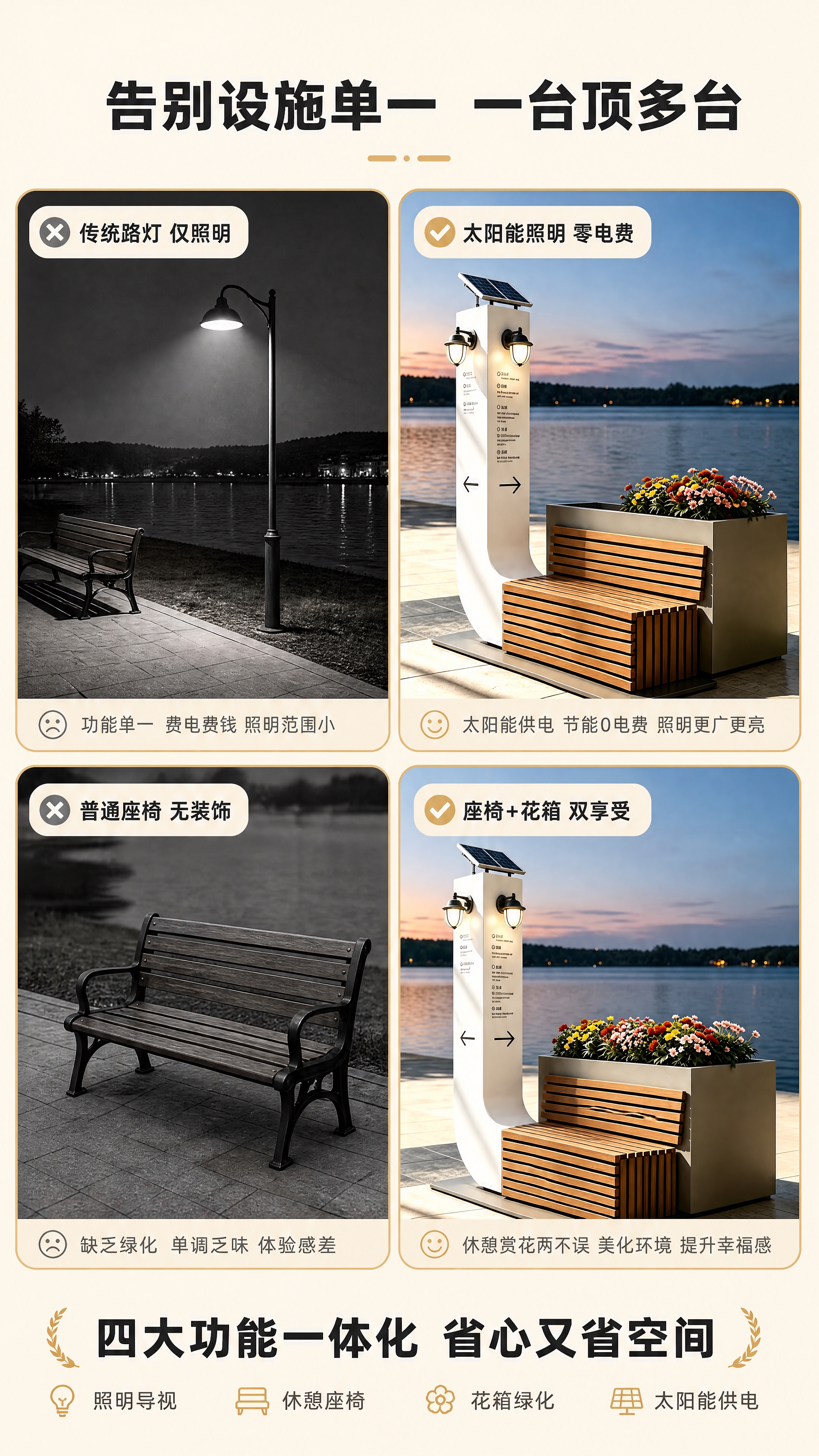 [商品] 使用【图1】太阳能花箱座椅导视牌；保留白色立柱+顶部… - 图片创意预览