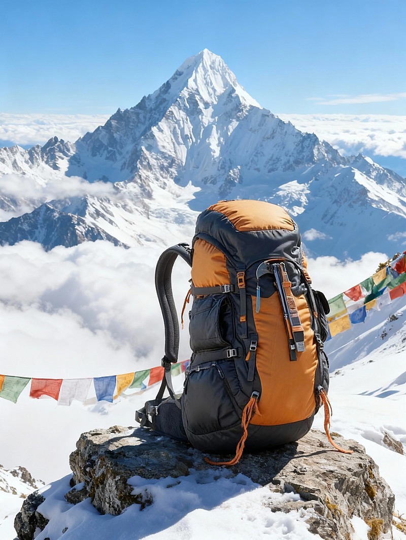 运动背包与雪山的适配度，一键换背景，电商商品图