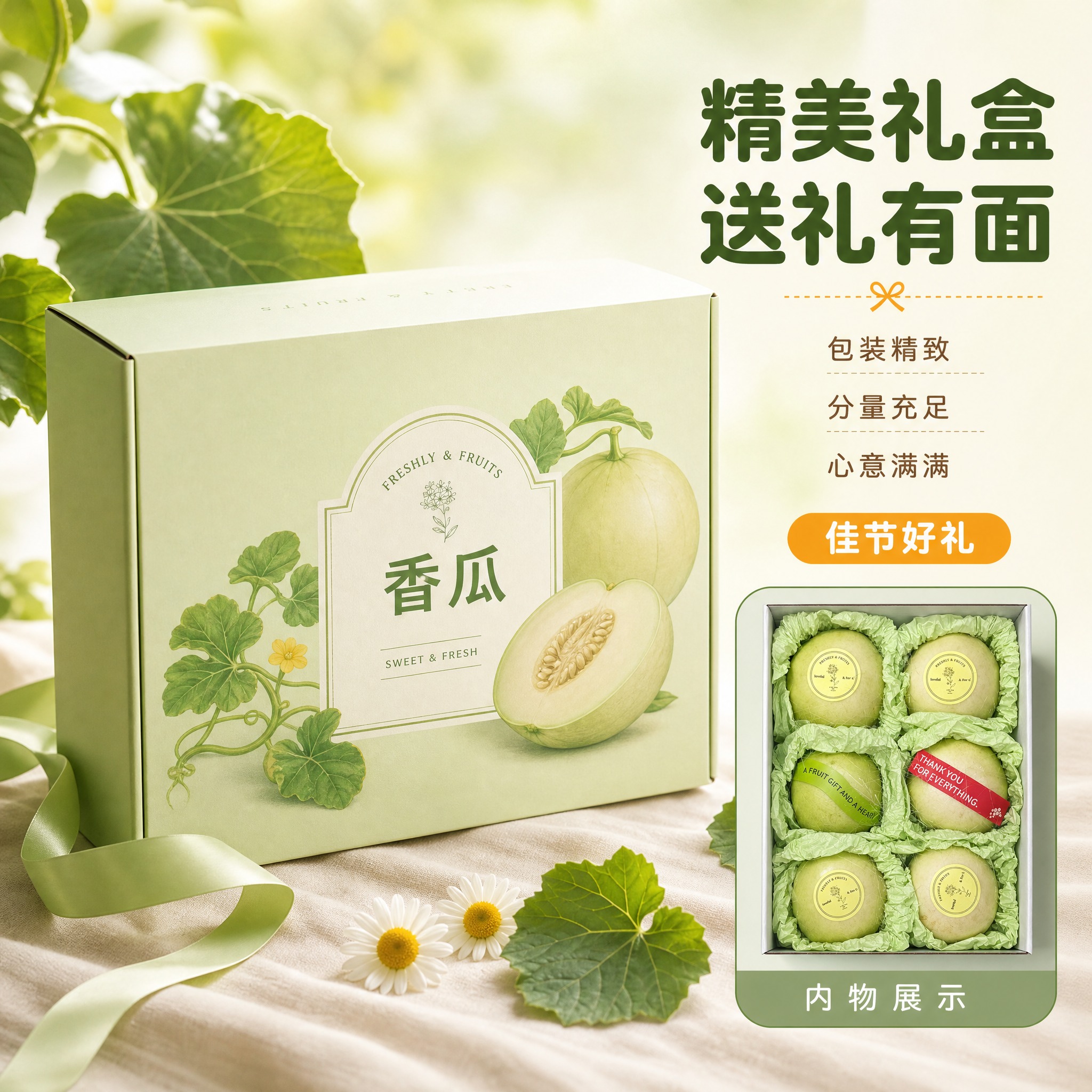 [主图-5] 香瓜礼盒 包装展示 送礼主题。 [统一基调] 自… - 图片创意预览