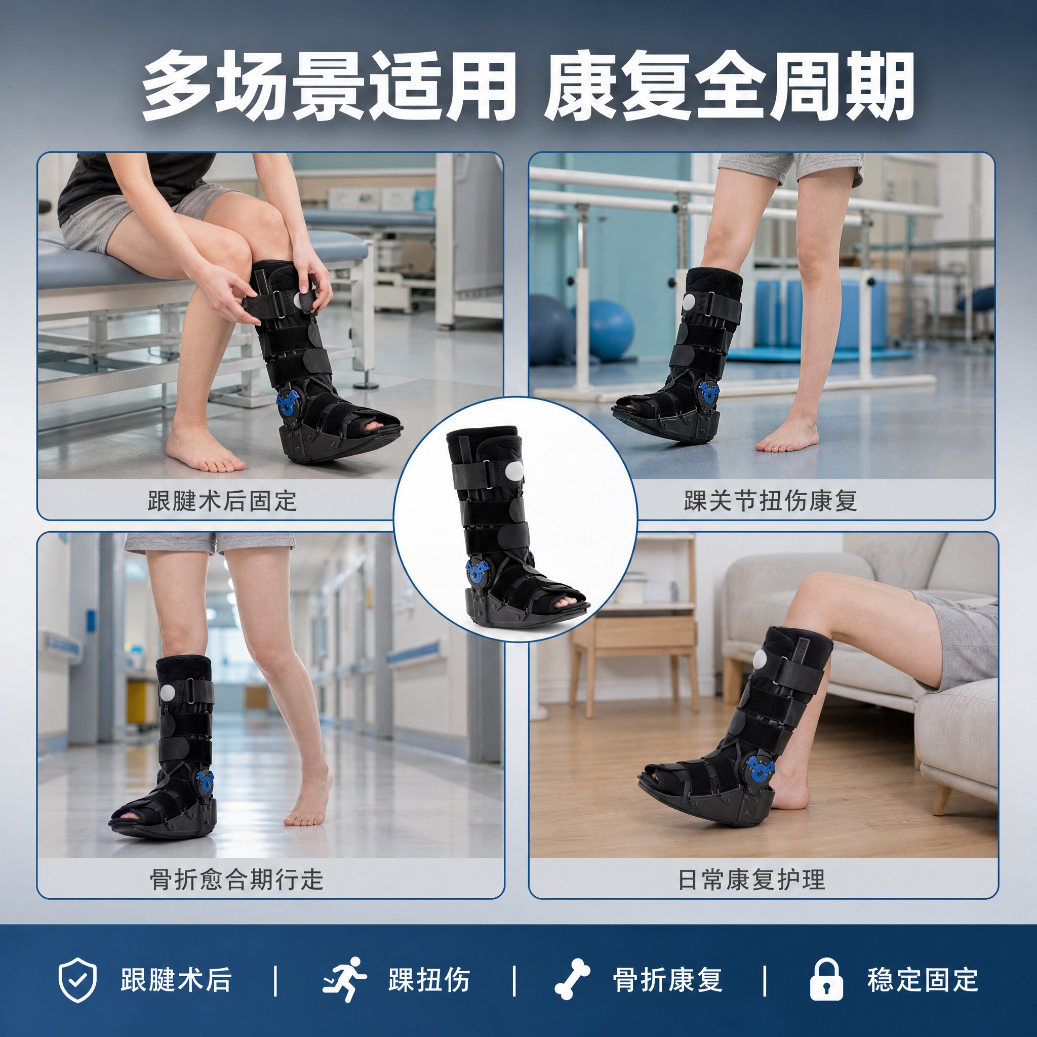 [主图-5] 可调式气囊跟腱靴 适用场景与康复阶段 [统一基调… - 图片创意预览