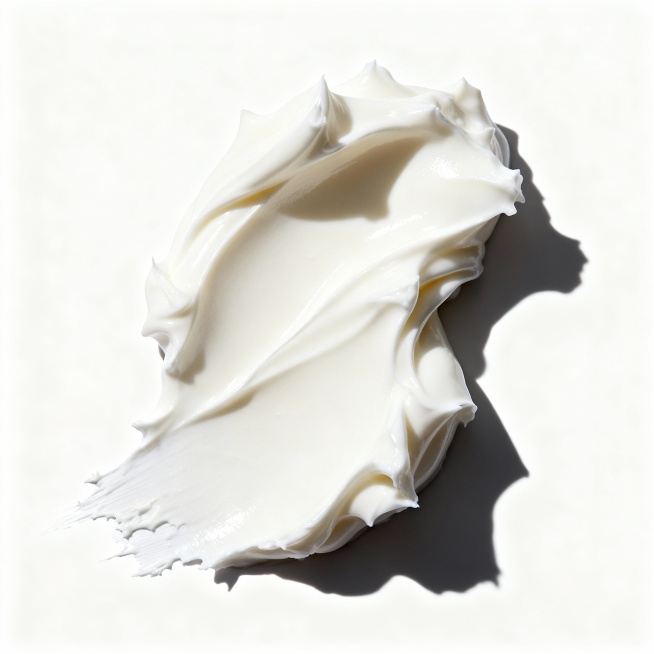 高质感酸奶膏体特写，细腻柔滑的白色膏体呈现出富有动感的立体波浪造型，边缘带有自然的不规则纹理和轻微的拉丝效果，膏体表面光滑有光泽，光线从斜上方照射，形成清晰柔和的阴影，展现出膏体的绵密质地和延展性，背预览效果