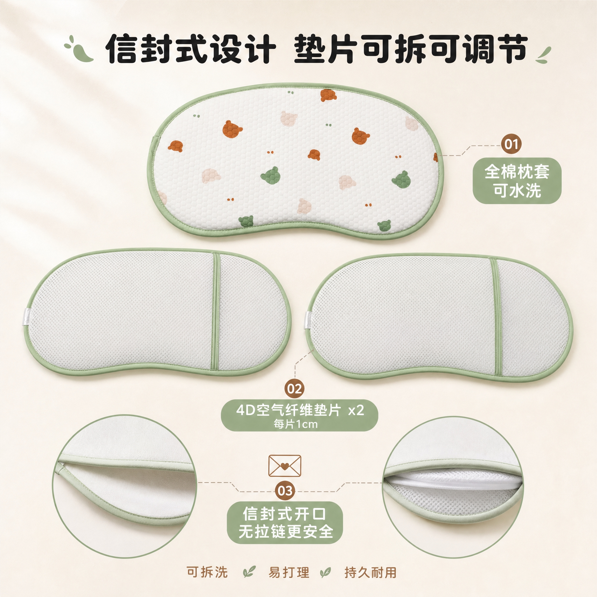 [主图-5] 4D空气纤维婴童云片枕 产品结构全家福展示 信封… - 图片创意预览