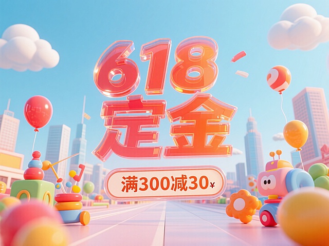 618促销，软3D风卡通设计，塑料质感元素，节日氛围浓厚。