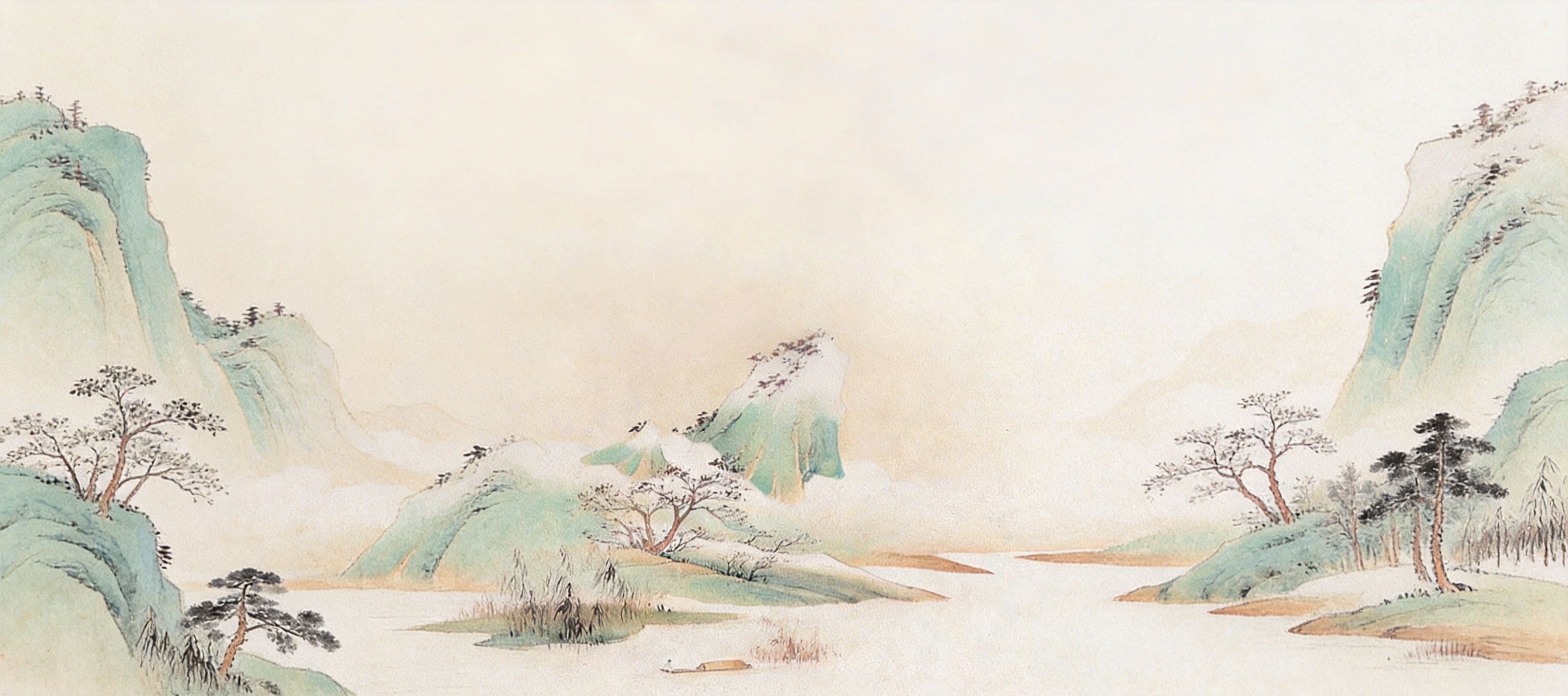 将原图片向四周扩展，保持原有中式浅绛山水画风格，扩展部分延续山… - 图片创意预览