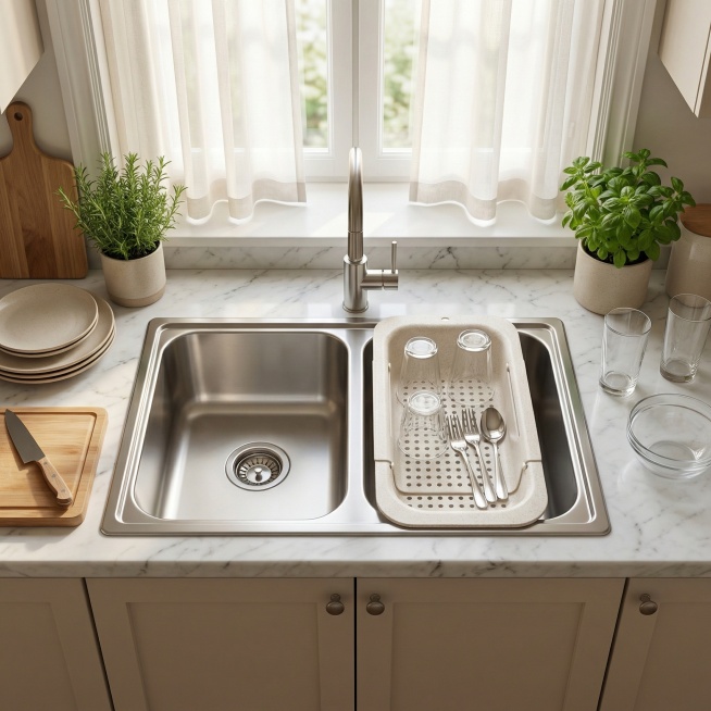 你是资深电商视觉设计师，请生成4张【电商主图】风格的产品图，用于电商详情页/投放素材。这是一张小麦秸秆材质的【米白色沥水篮】的照片，要求不改变这款【米白色沥水篮】的产品主体和样式细节，我想要用此沥水预览效果