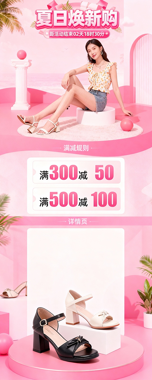 多一点女鞋的图片，换成粉红色的风格，不用那么高级