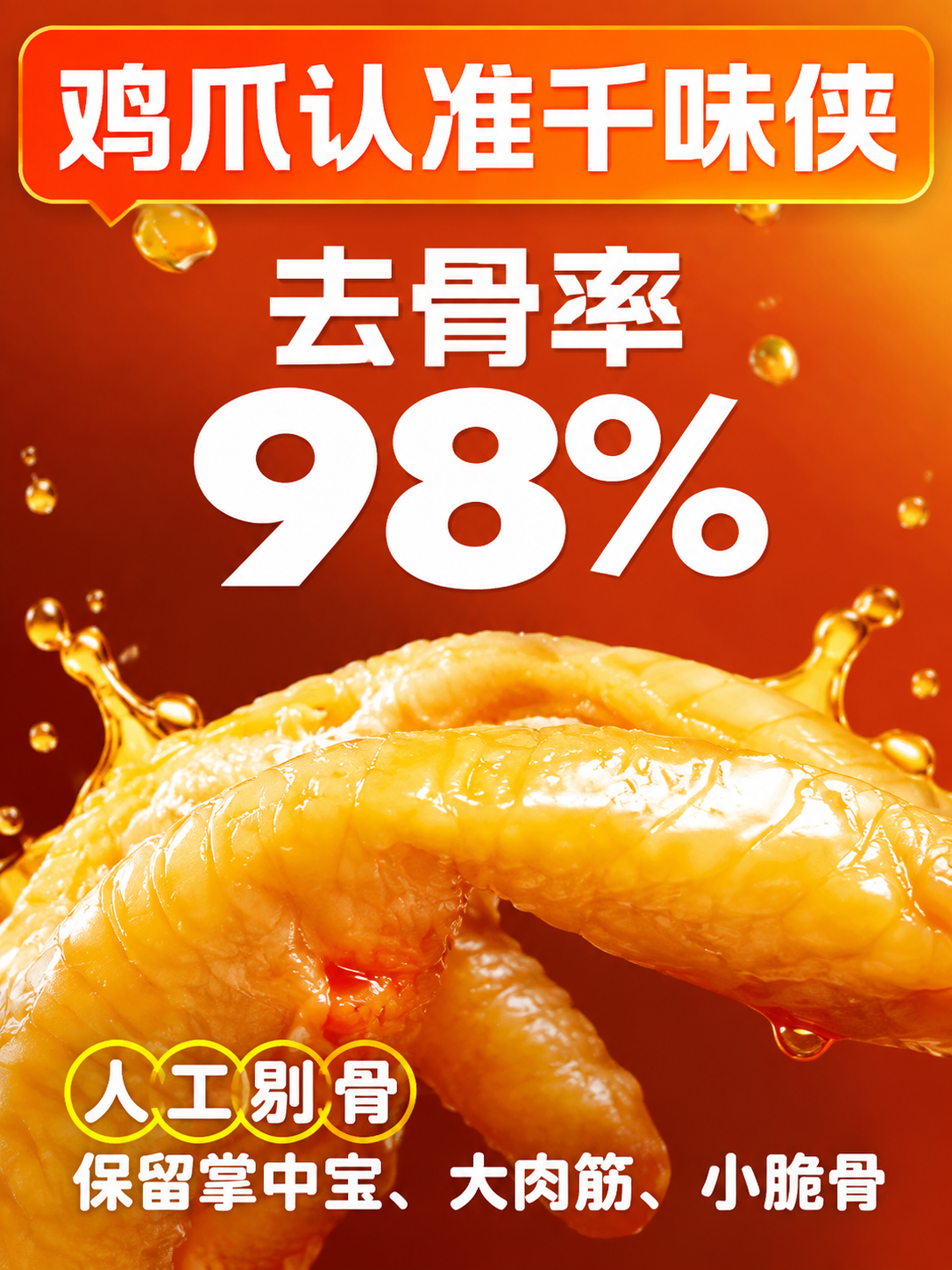 [商品] 使用【图6】去骨率98%鸡爪卖点图；保留"鸡爪认准千… - 图片创意预览
