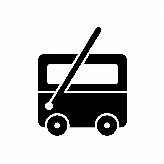 黑色图形logo，白色背景，干净的背景，将原图案简化设计得更简约高级，整体为手推车/猫箱车的极简剪影，保留拉杆、车厢、车轮三个核心元素，删除杂乱多余细节，线条规整干净，几何感强烈，块面分明，整体简约现代，风格高级干净，保持黑底白纹负空间设计，所有转角做圆润处理，去掉毛躁不规整的边缘，保持整体方形紧凑构图。让logo变得简单高级，保持整体图形识别性，仅保留核心几何造型，文字整体必须完整呈现在画面内不可被裁切，四周留有安全边距