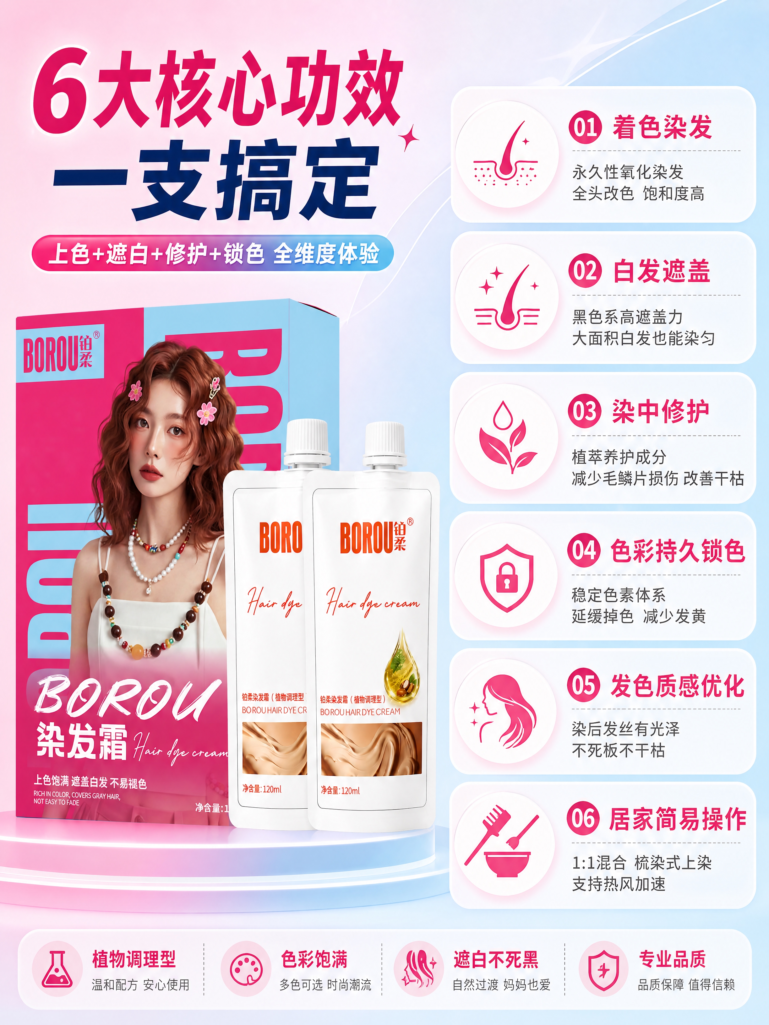 [商品] 使用【图1】BOROU铂柔染发霜产品（含外包装盒+两… - 图片创意预览
