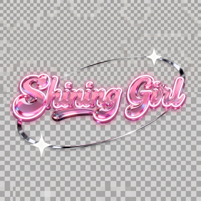 完全保留现有粉色发光字体"Shining Girl"的所有效果，去除背景格子生成完全透明的PNG图片预览效果