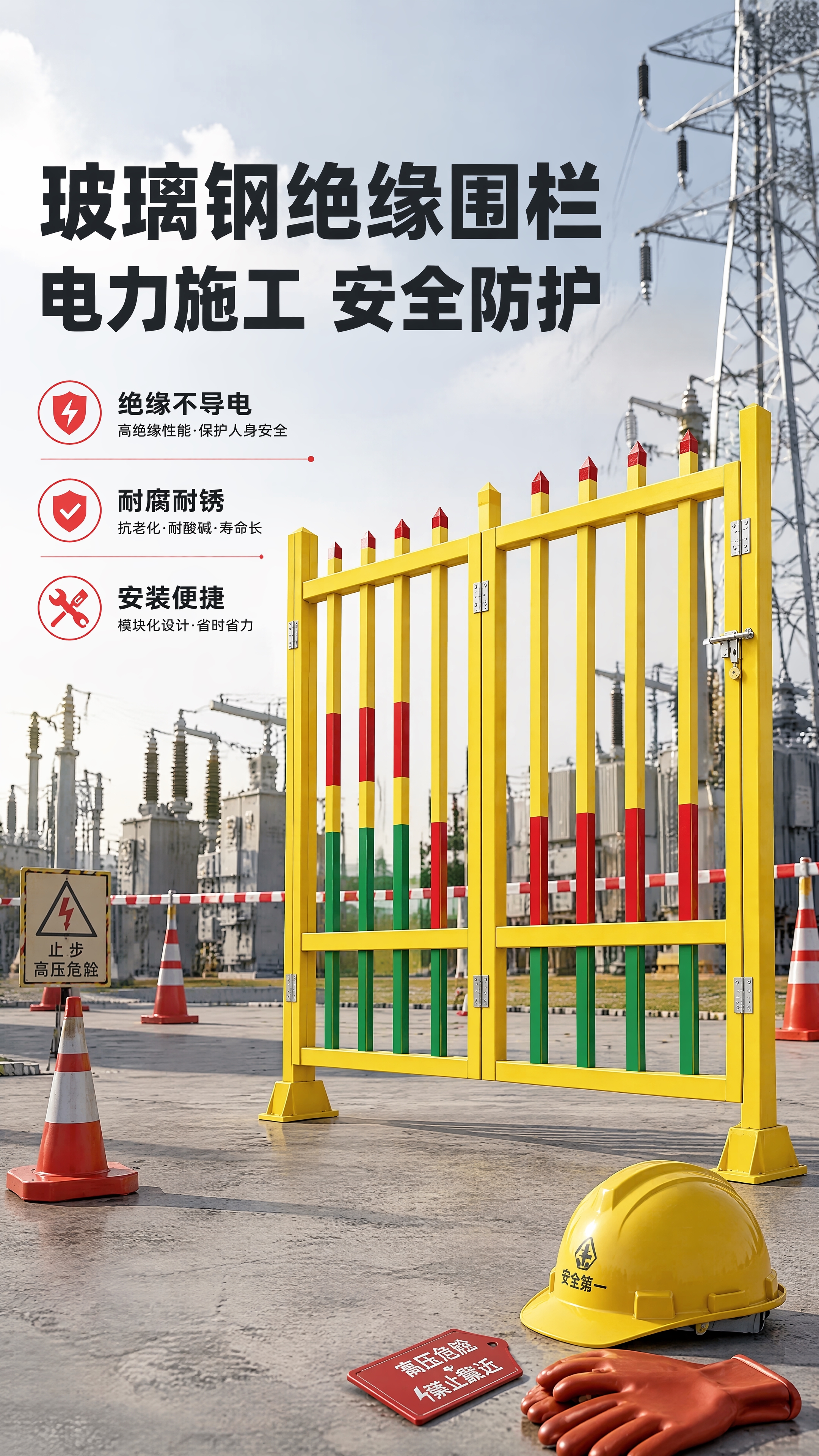 [商品] 使用【图1】玻璃钢绝缘围栏双开门款式；保留黄色主体、… - 图片创意预览