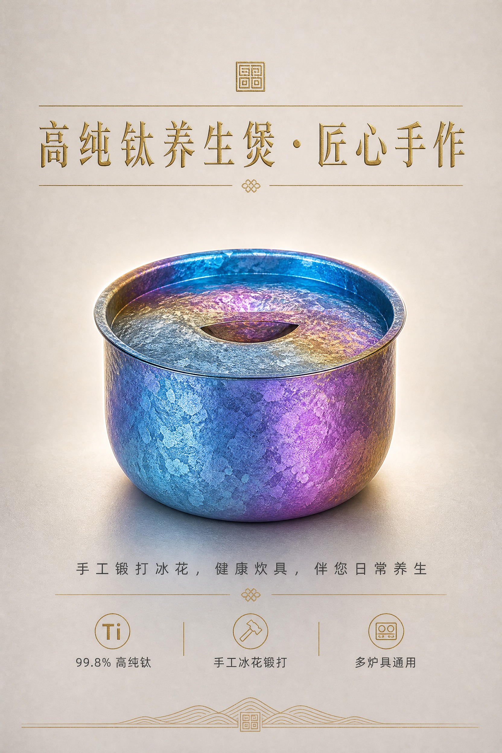 [商品] 使用【图1】五色款中的幻彩蓝紫纯钛冰花汤煲（左一）作… - 图片创意预览
