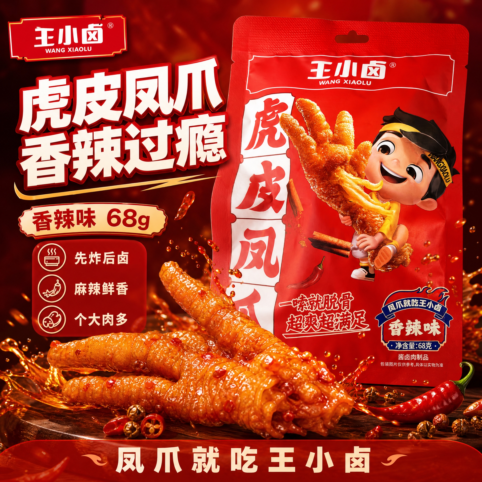 [主图-2] 王小卤虎皮凤爪香辣味 爆款促销感主图 香辣过瘾… - 图片创意预览