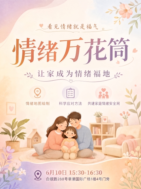 在这张海报底部地址信息上方增加文字：6月10日 15:30-16:30，保持整体风格和原有所有内容不变，配色和字体与海报整体暖粉色水彩风格统一预览效果