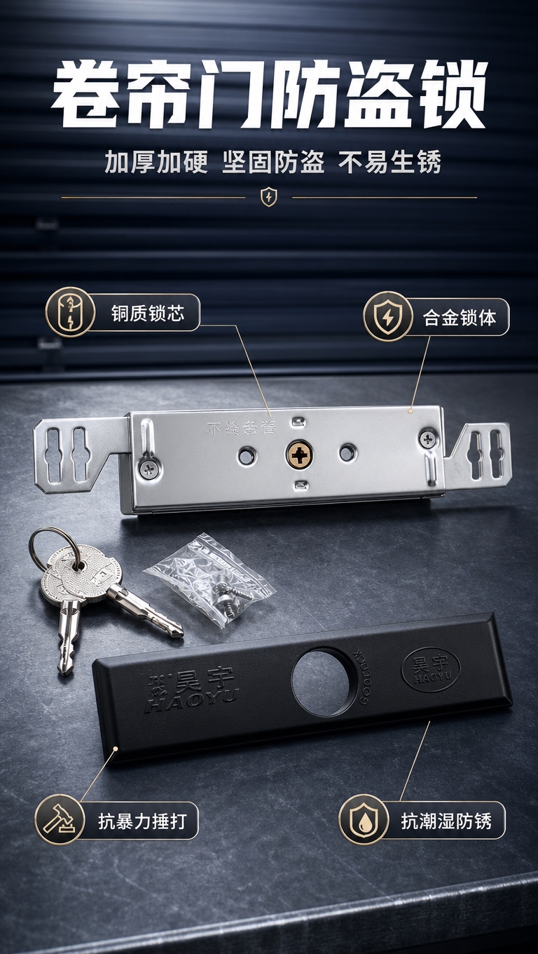 [商品] 使用【图6】卷帘门防盗锁全套配件（含锁体、钥匙、黑色… - 图片创意预览