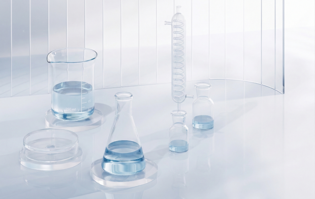 去掉中间的金属架子，保留其他玻璃器皿，生成和原图风格一致的实验室场景图预览效果