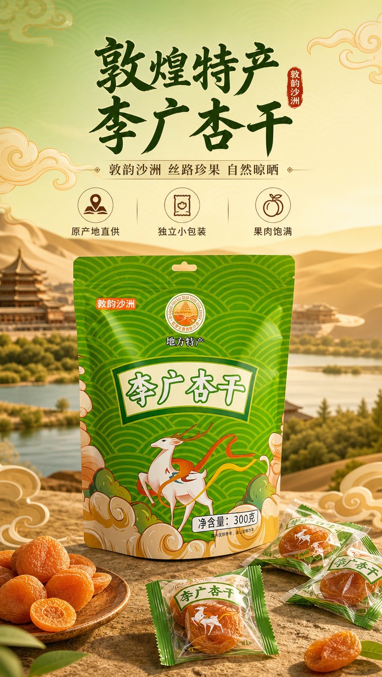 [商品] 使用【图4】敦韵沙洲李广杏干绿色外包装正面图；保留包… - 图片创意预览