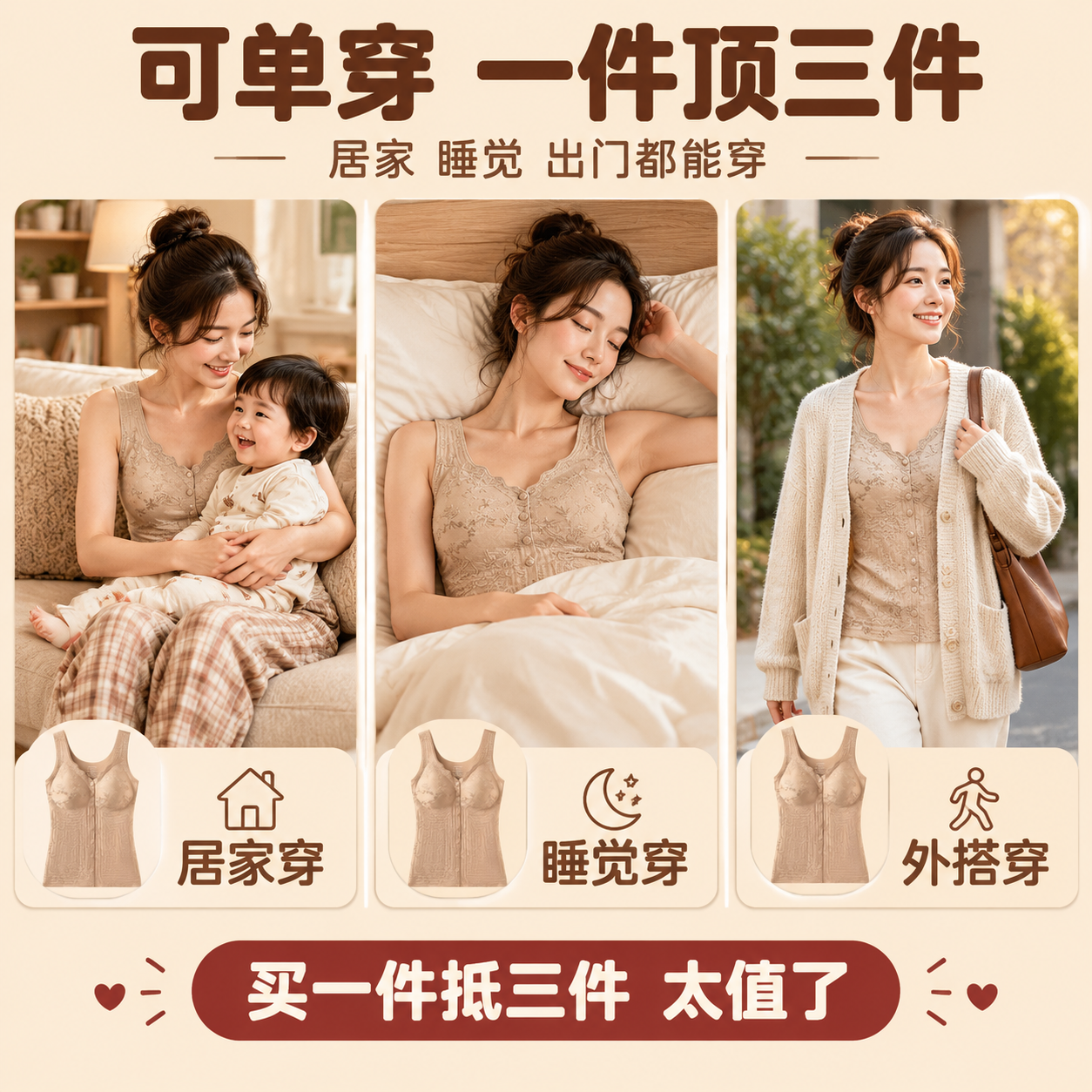 [主图-5] 可单穿多场景图，主题为可单穿设计居家外穿都合适，… - 图片创意预览