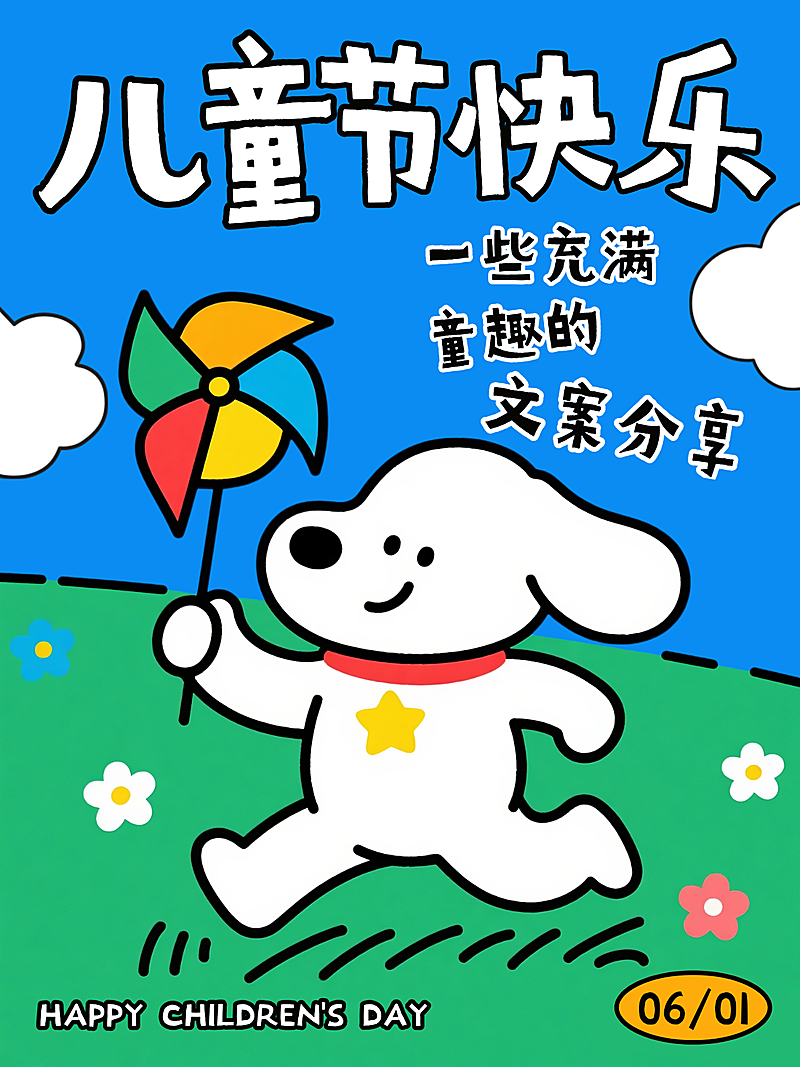 六一儿童节文案分享绿色描边插画小红书封面