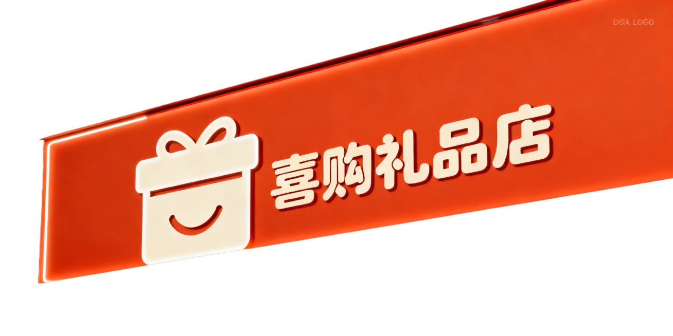 喜购礼品店帮我设计这个门头Logo预览效果