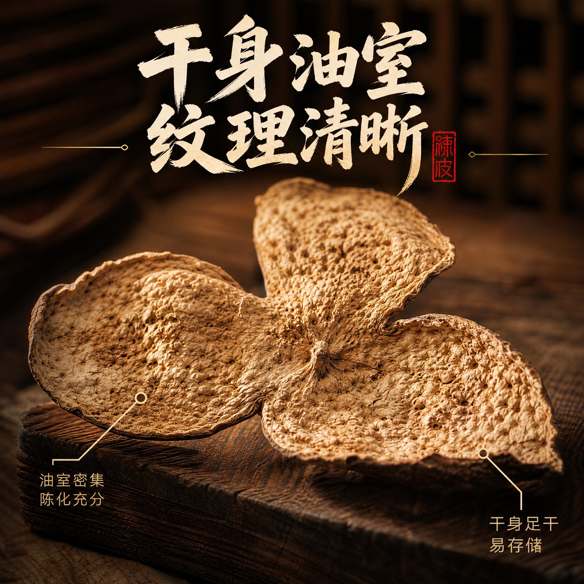 [主图-3] 干身油室纹理清晰 细节微距展示，突出陈皮干身质感… - 图片创意预览