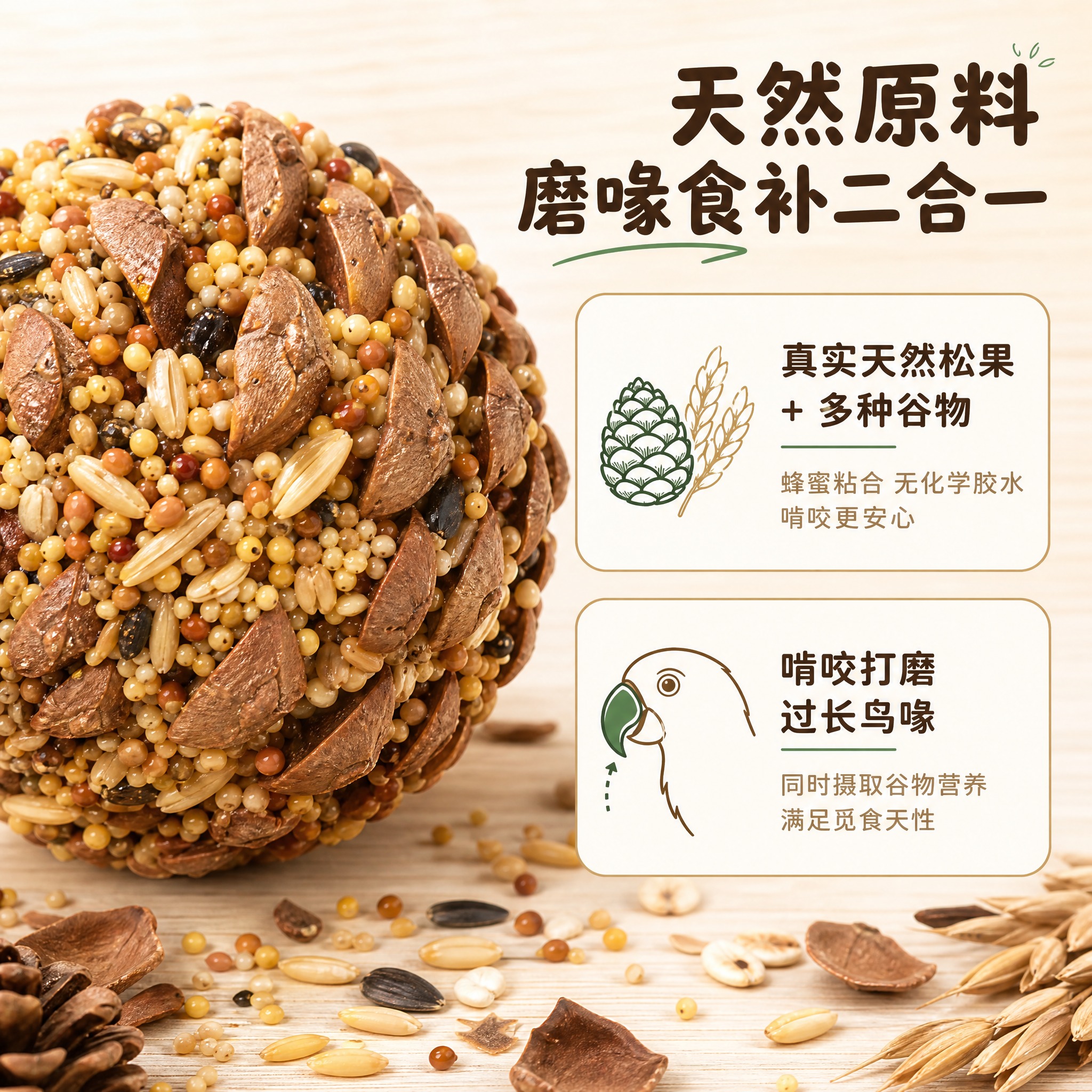 [主图-2] 核心卖点图，突出天然原料制作与磨喙食补二合一的功… - 图片创意预览