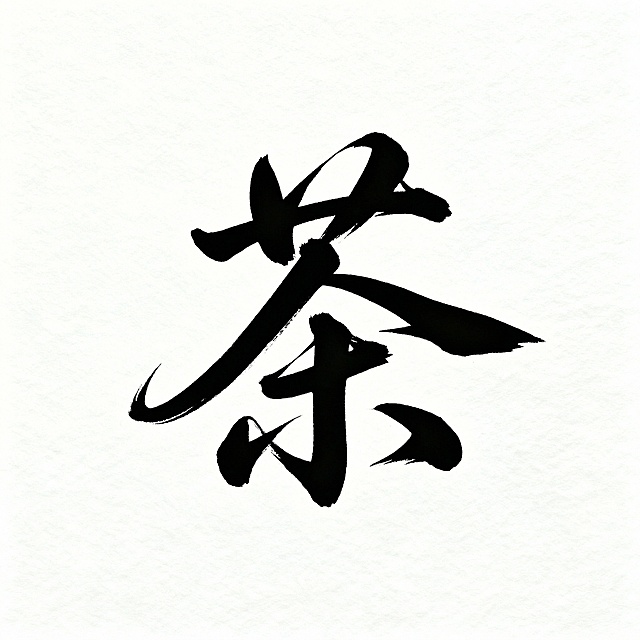 水墨风书法“茶”字，单色大字设计，融合中式古典意境与简约主义美学，展现东方雅韵。