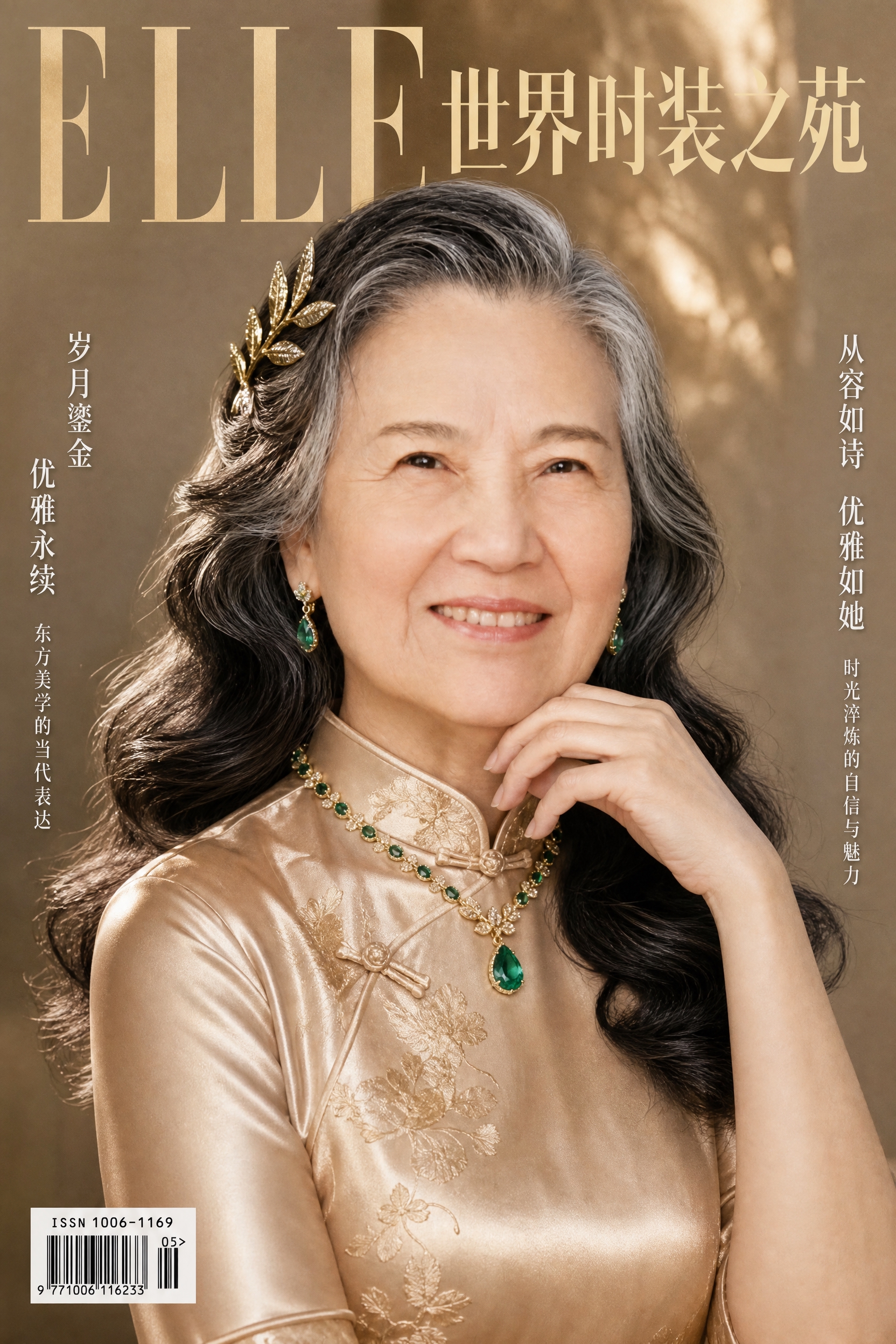 中国高端时尚杂志封面，50岁优雅东方女性，保留参考图的人脸特征… - 图片创意预览