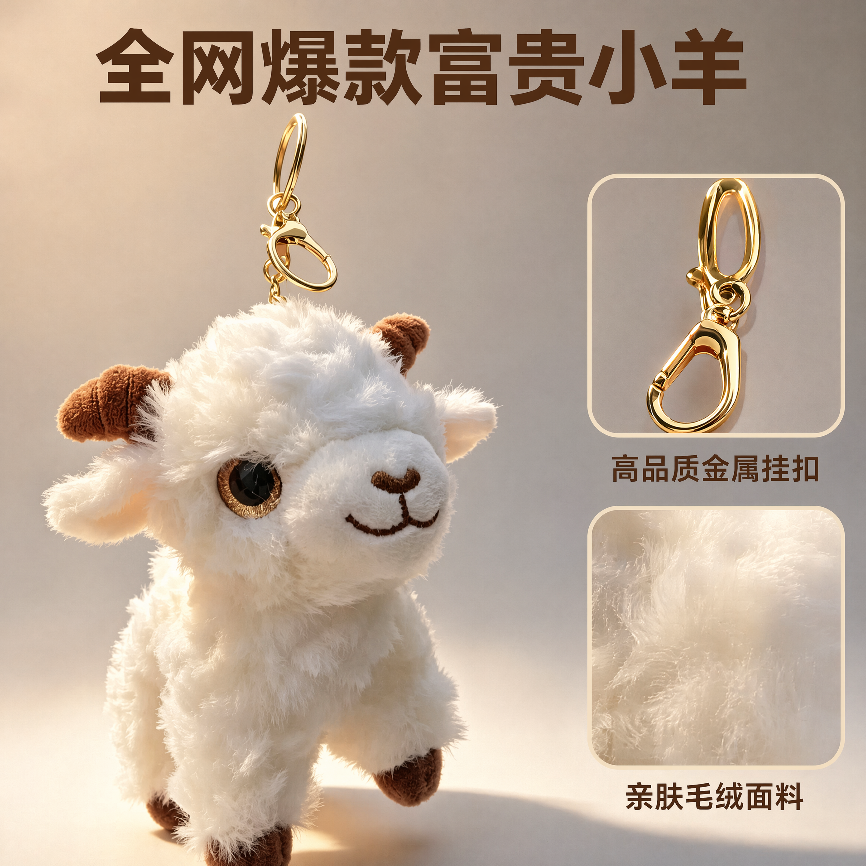 [主图-2] 新疆小羊毛绒挂件细节展示，核心卖点解析 [氛围风… - 图片创意预览