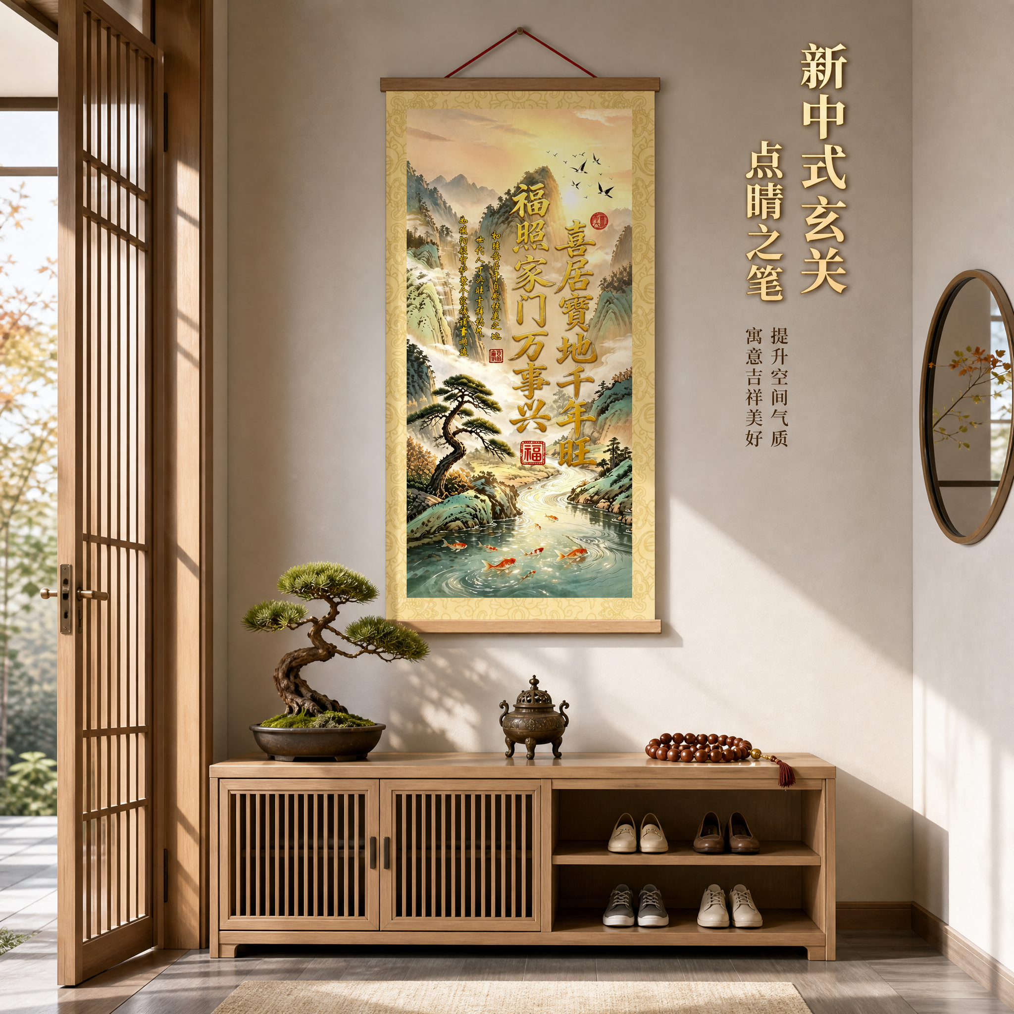 [主图-3] 福照家门山水吉祥卷轴挂画 风格搭配与陈列关系 新… - 图片创意预览