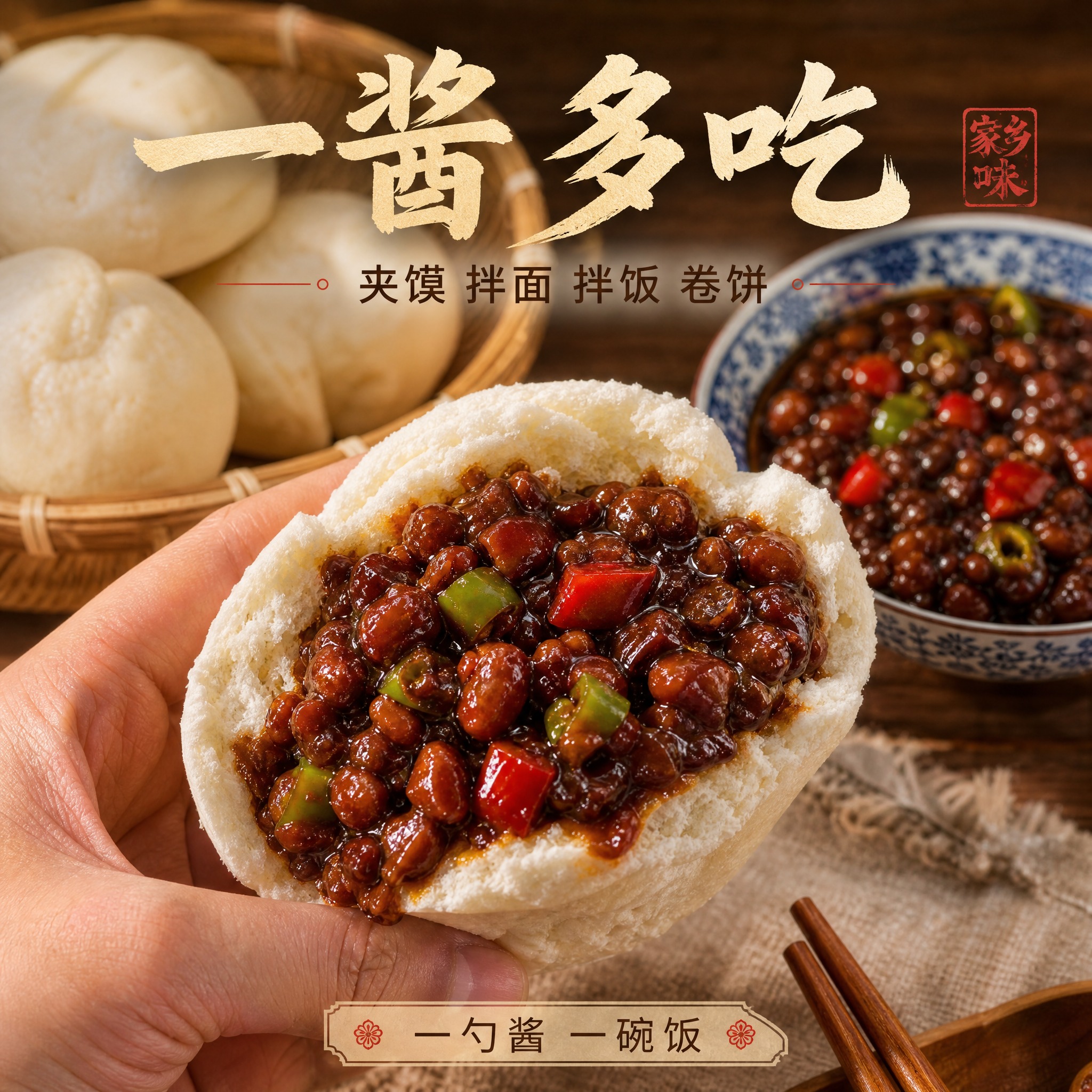 [主图-3] 唯一任务：一酱多吃的吃法使用场景。以用户实拍手拿… - 图片创意预览
